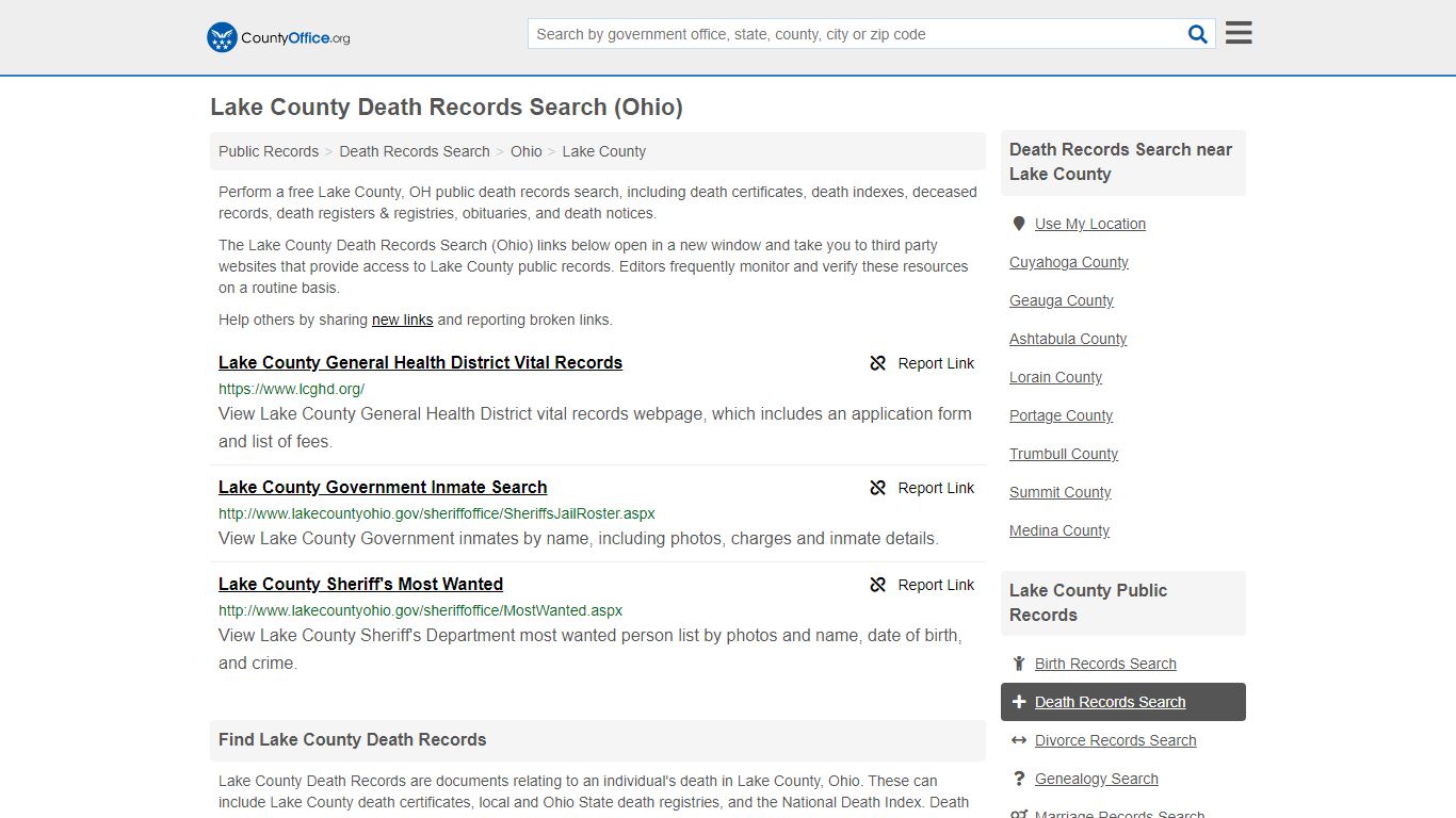 Death Records Search - Lake County, OH (Death Certificates ...